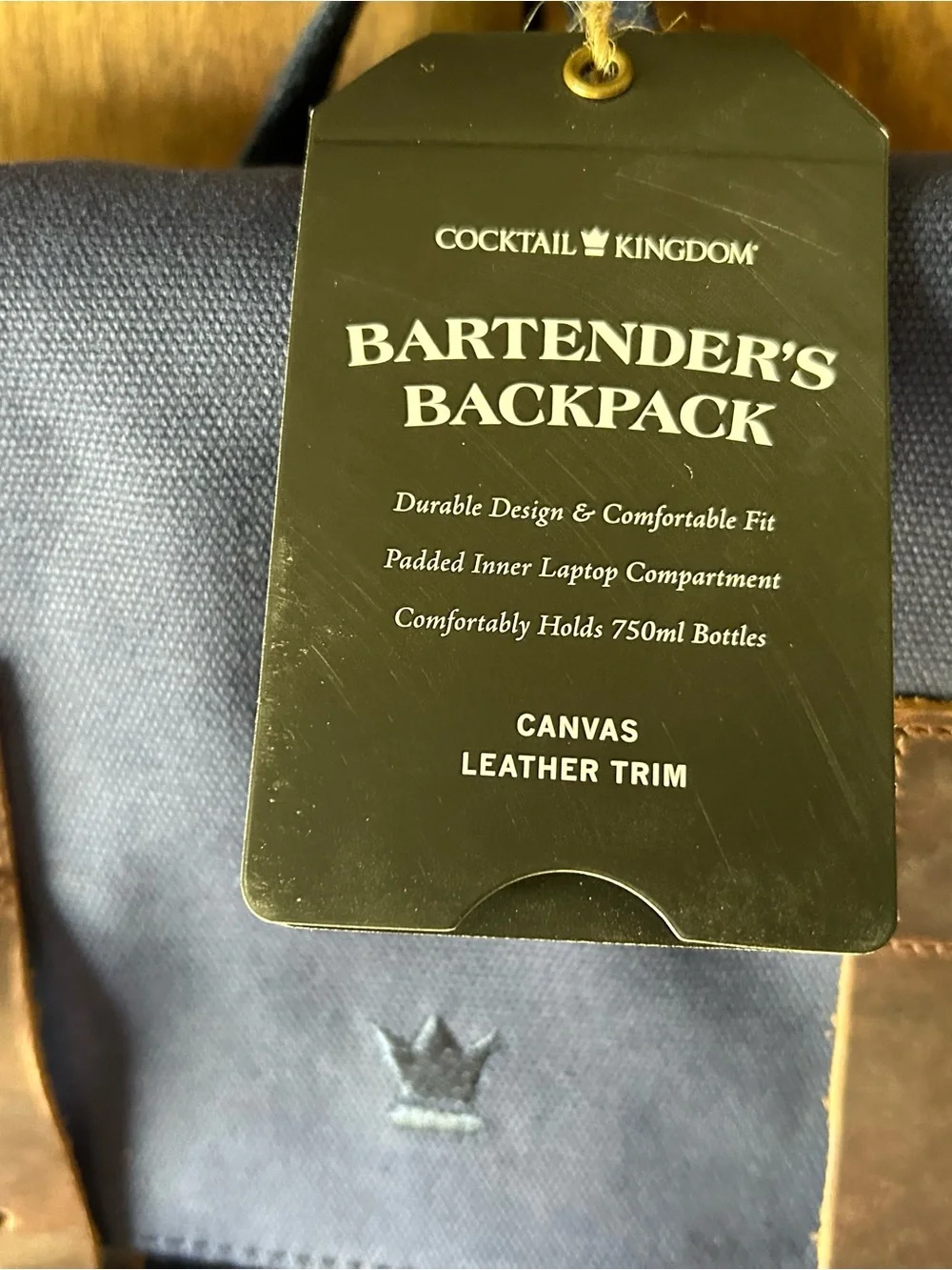 Cocktail Kingdom Navy Canvas & Brown Leather Bartender’s Backpack